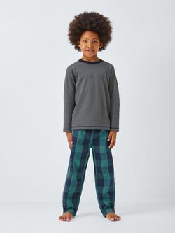 John Lewis Kids' Cotton Long Sleeved Checked Pyjamas, Pack of 2, Blue - view 2, Blue