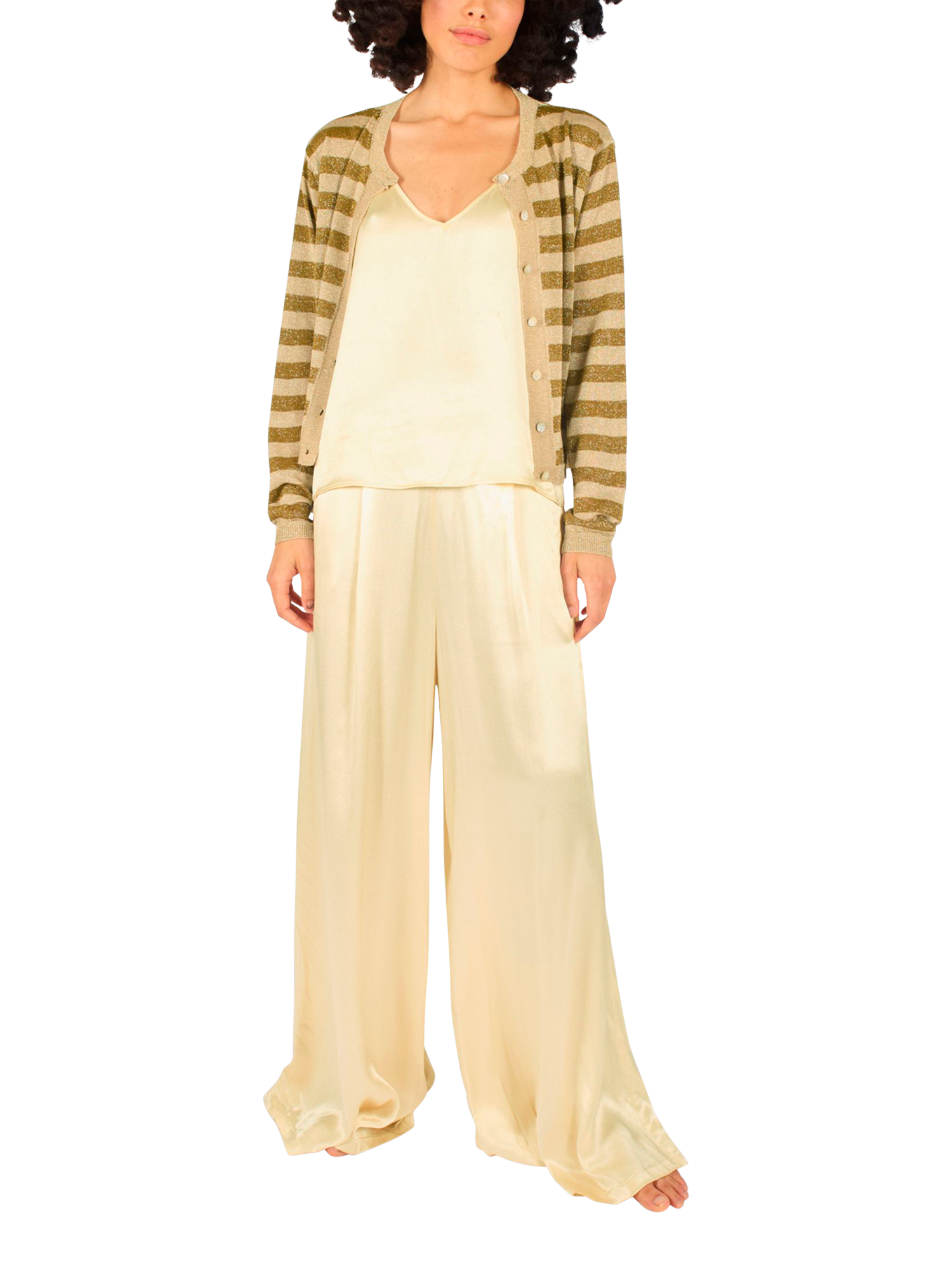 Product image 3 of 5, which shows Traffic People Tarnish Summer Madness Cardigan, Gold, S-M