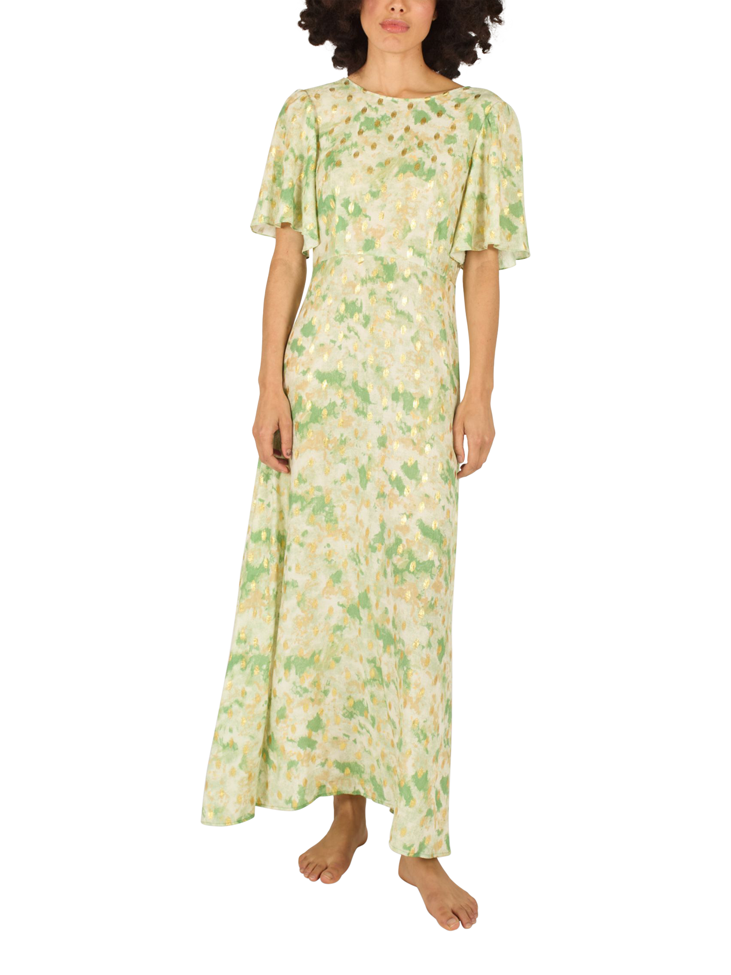 Product image 1 of 6, which shows Traffic People Rene Gold Rush Dress, Green, XS