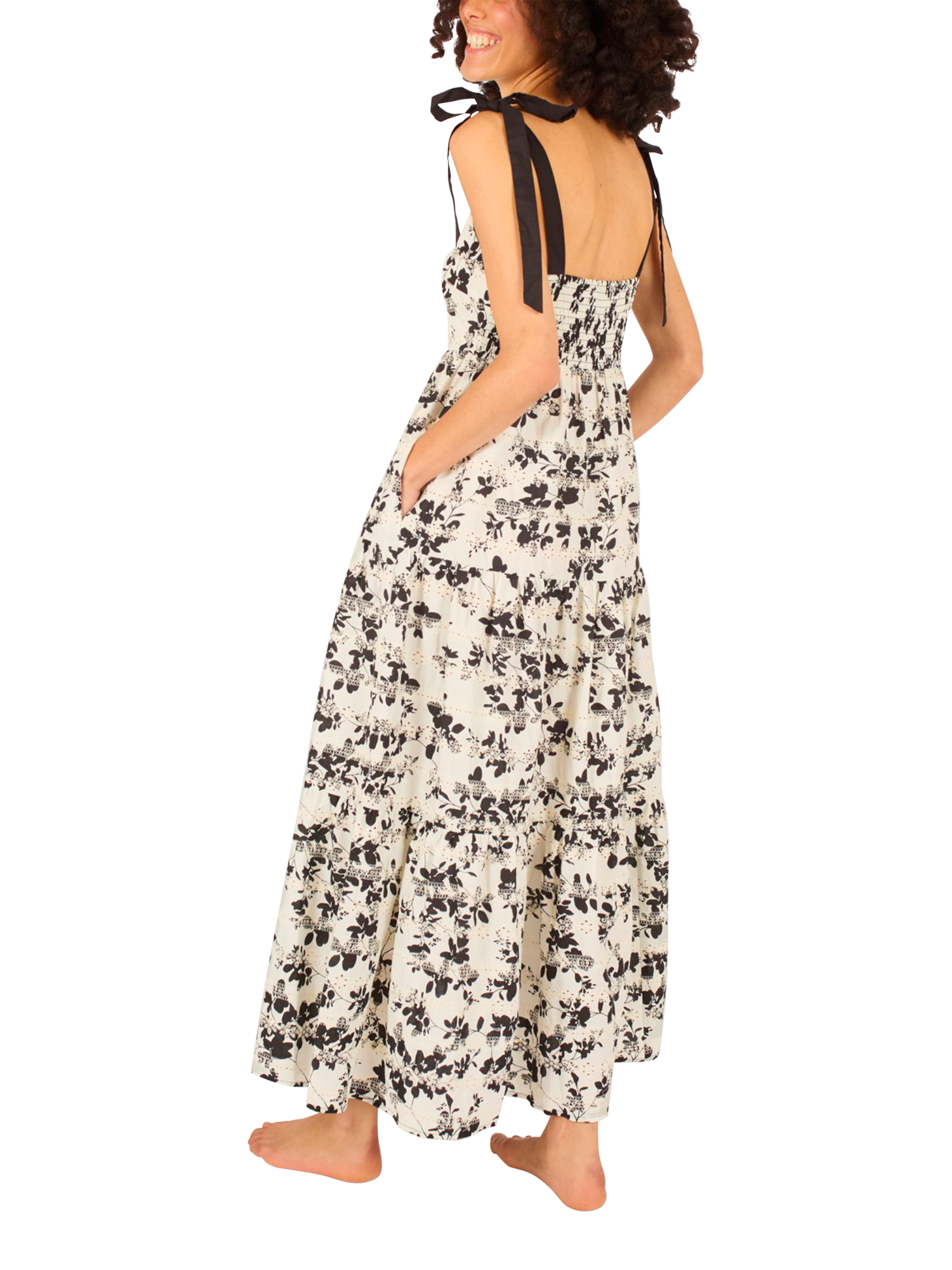 Product image 3 of 6, which shows Traffic People Lily Long Hot Summer Floral Dress, Black/White, XS