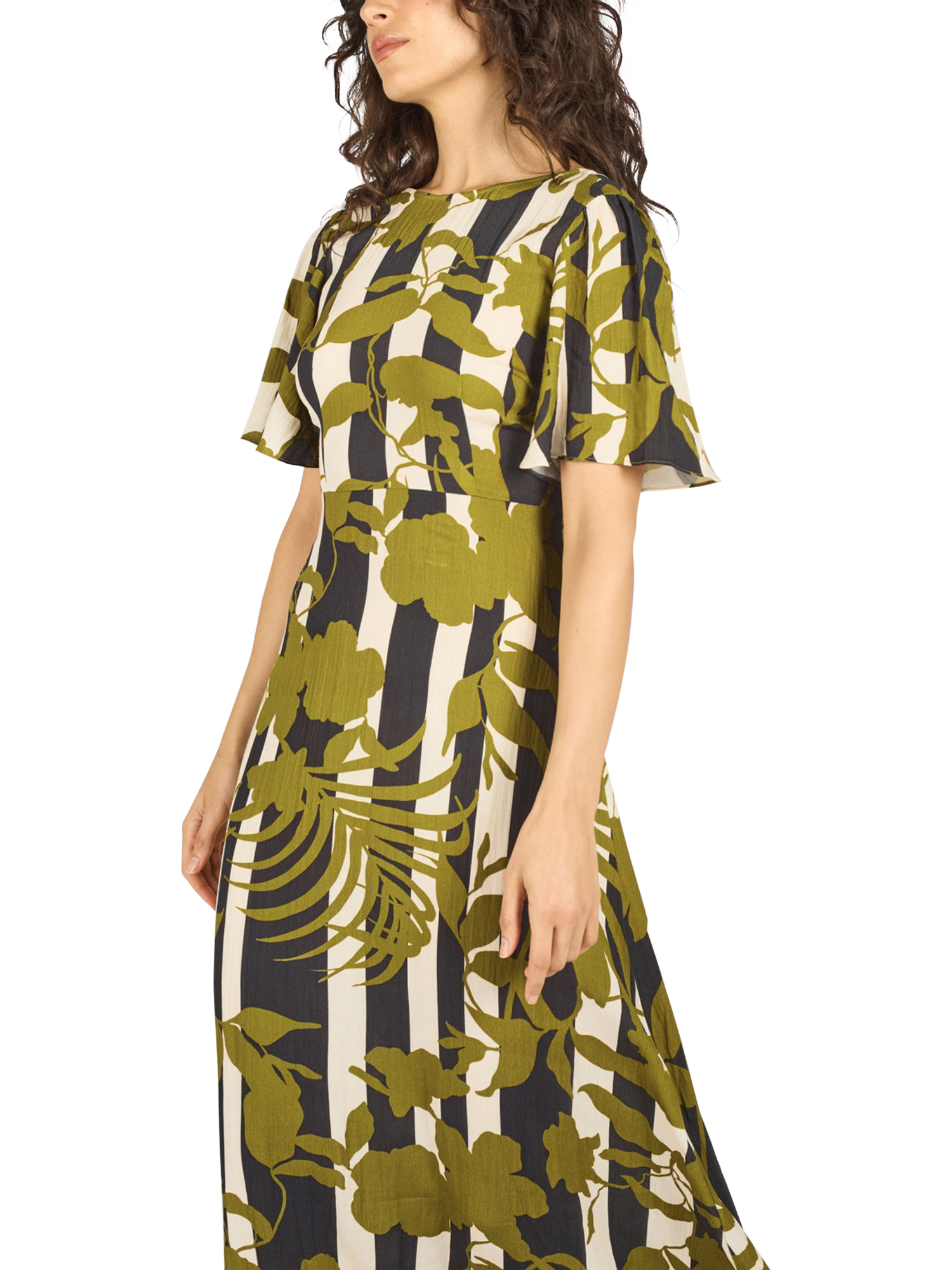 Product image 2 of 6, which shows Traffic People Rene The Archive Linen Rich Dress, Black/Olive, XS