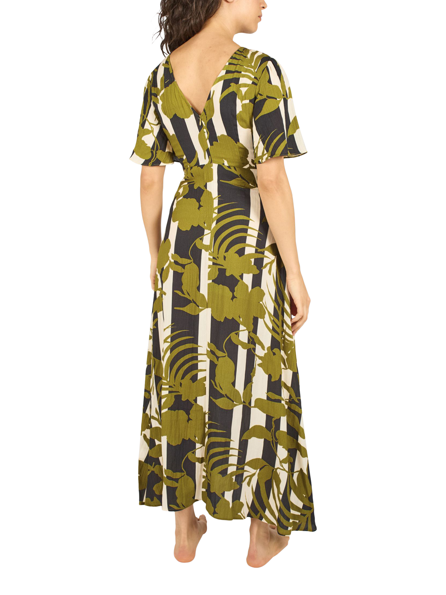 Product image 3 of 6, which shows Traffic People Rene The Archive Linen Rich Dress, Black/Olive, XS