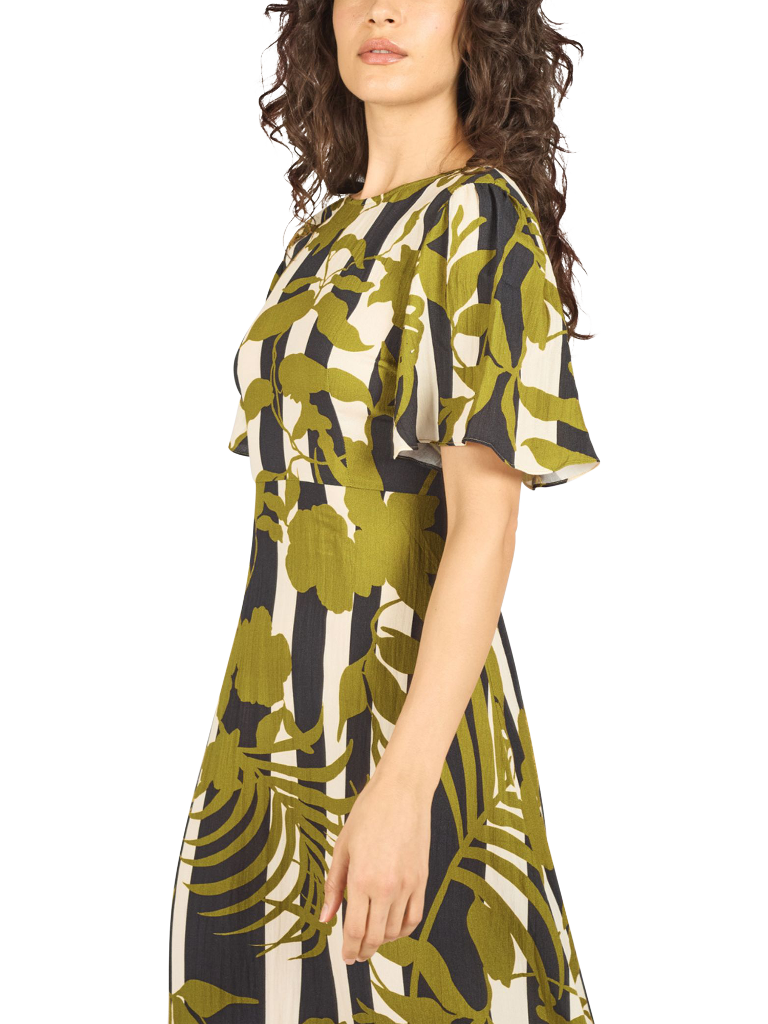 Product image 4 of 6, which shows Traffic People Rene The Archive Linen Rich Dress, Black/Olive, XS