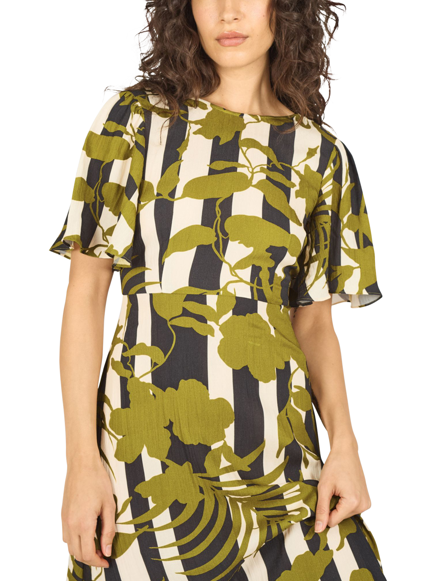Product image 5 of 6, which shows Traffic People Rene The Archive Linen Rich Dress, Black/Olive, XS