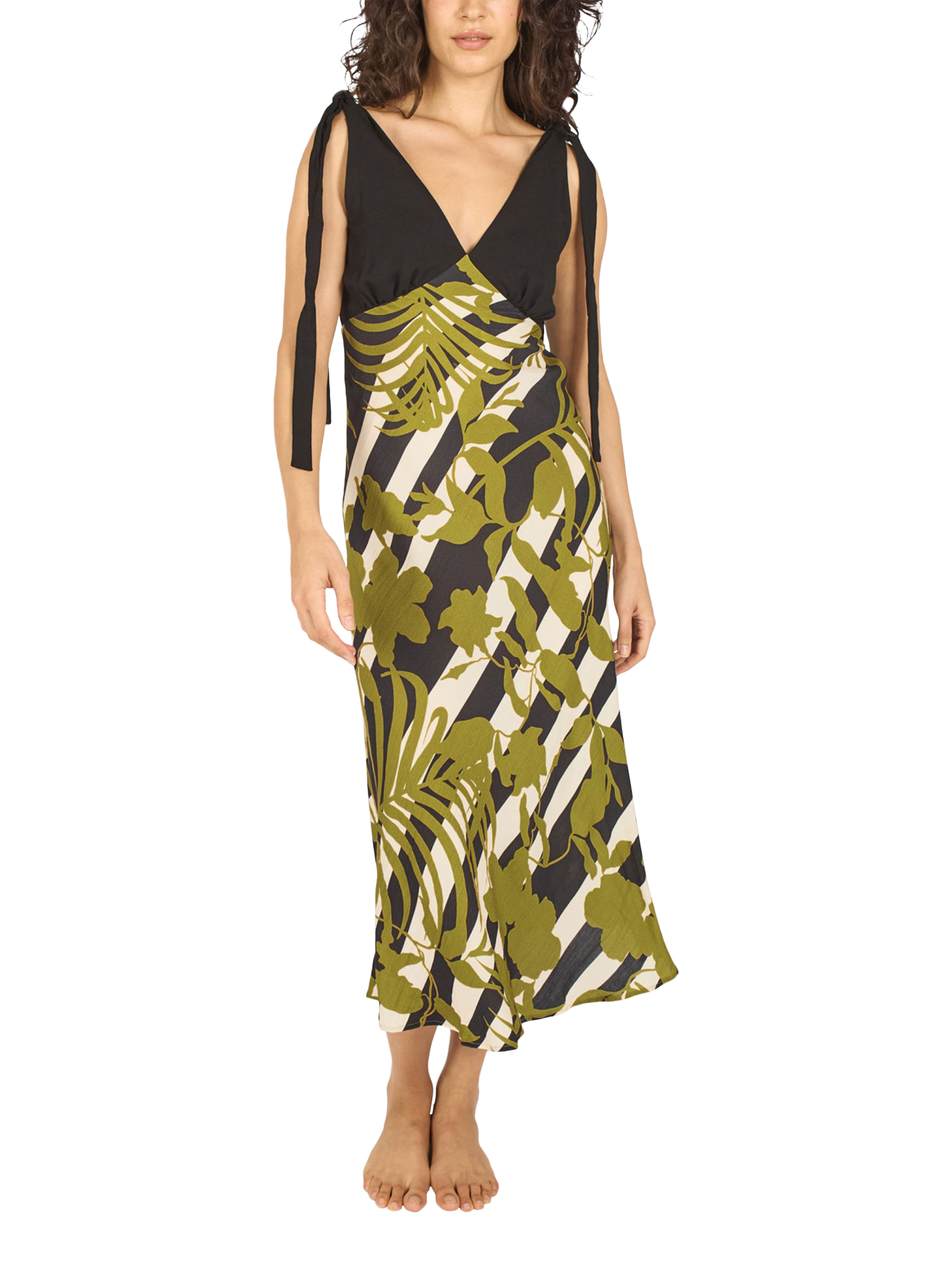 Product image 1 of 7, which shows Traffic People Eddie The Archive Linen Rich Dress, Black/Olive, XS