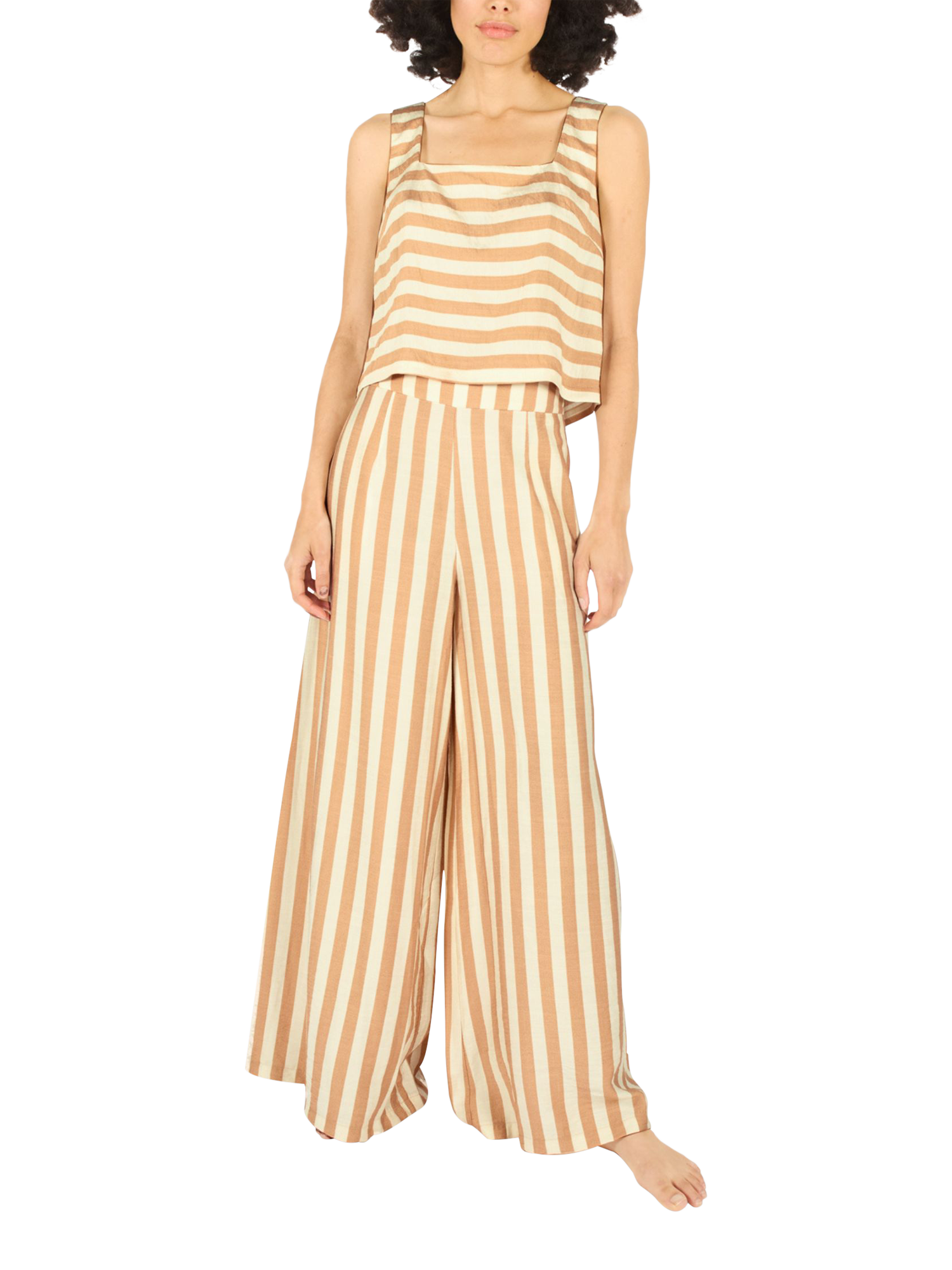 Product image 3 of 6, which shows Traffic People Brighton Rock Stripe Wide Leg Trousers, Brown, XS