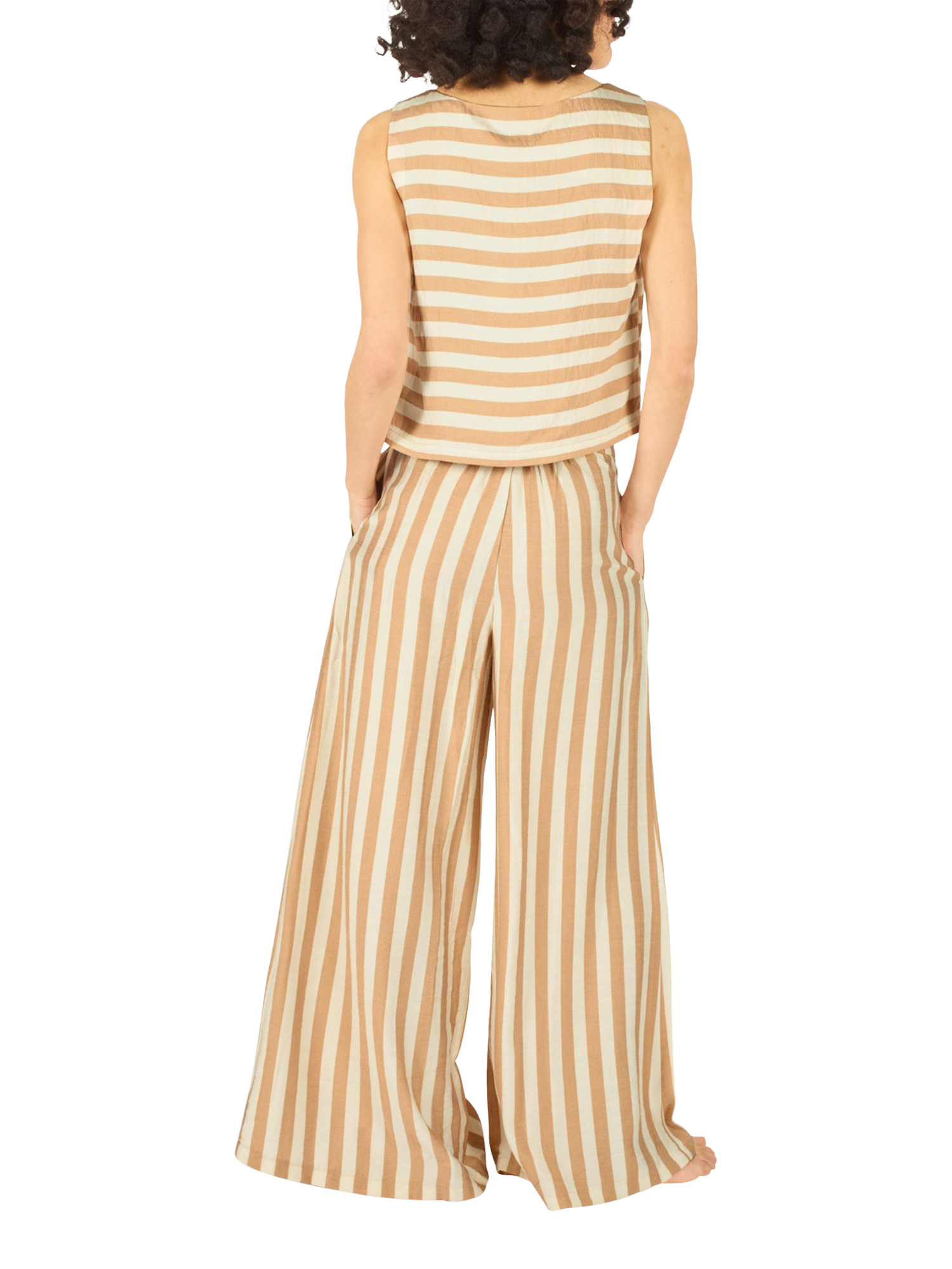 Product image 4 of 6, which shows Traffic People Brighton Rock Stripe Wide Leg Trousers, Brown, XS