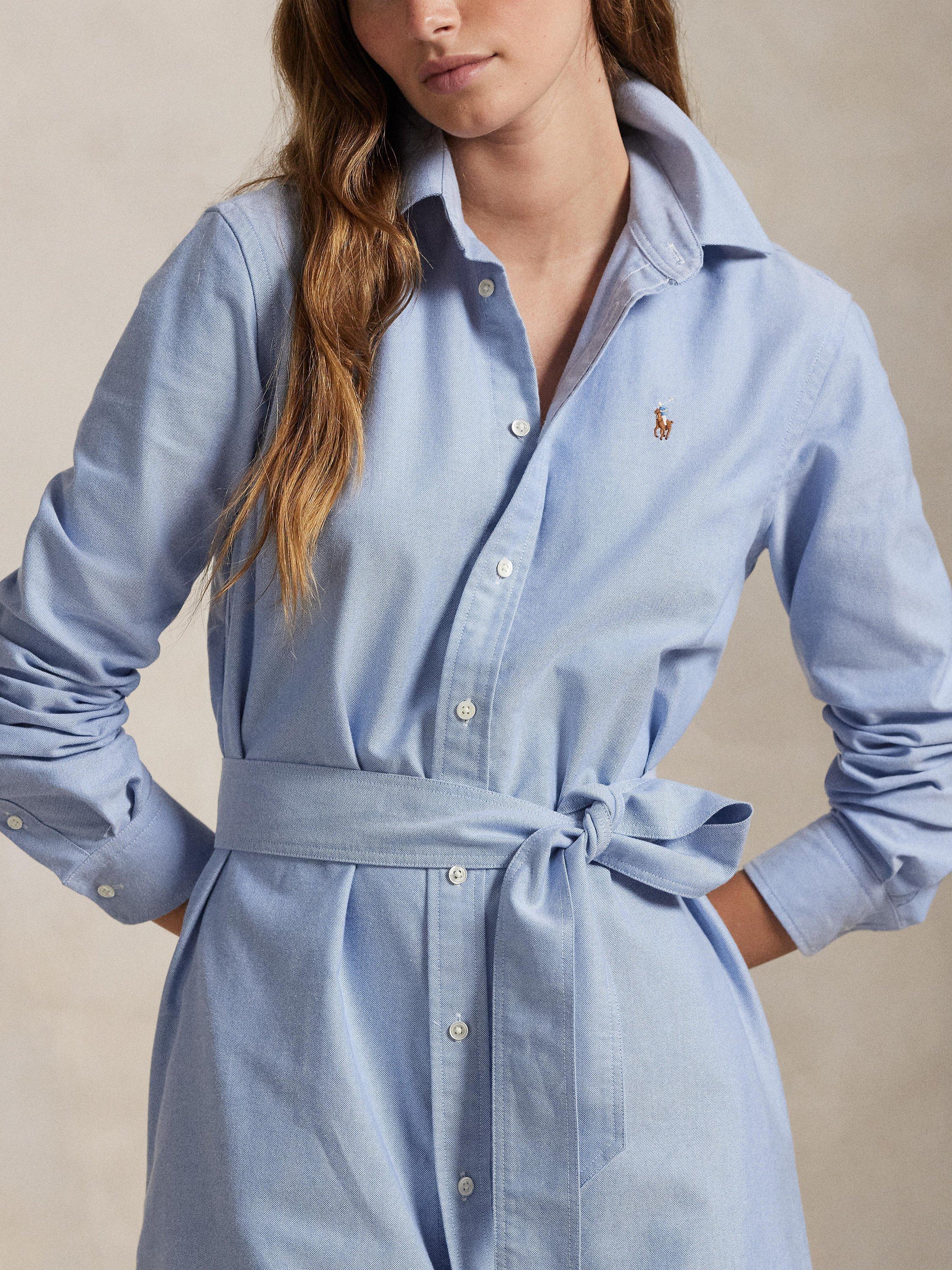 Product image 3 of 4, which shows Polo Ralph Lauren Oxford Cotton Belted Shirt Dress, Bsr Blue, 8