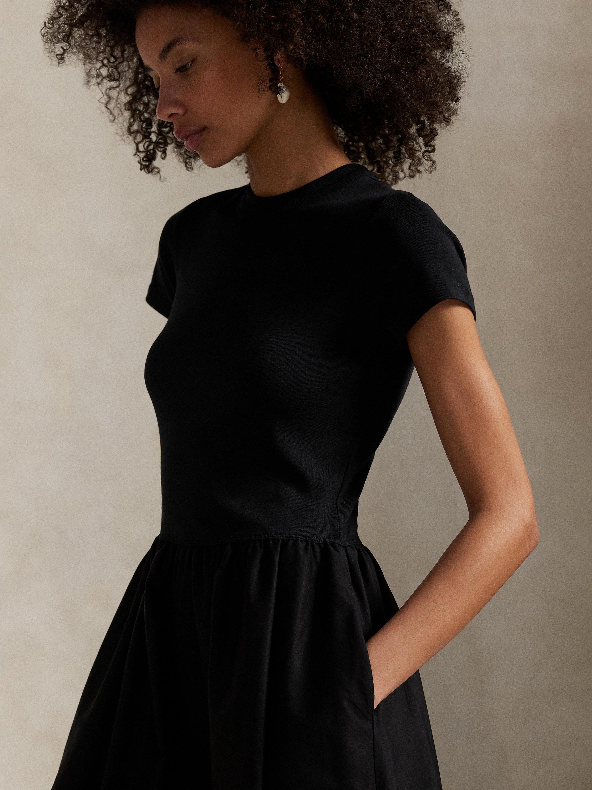 Product image 3 of 4, which shows Polo Ralph Lauren Short Sleeve Cotton Knit Midi Dress, Black, XS