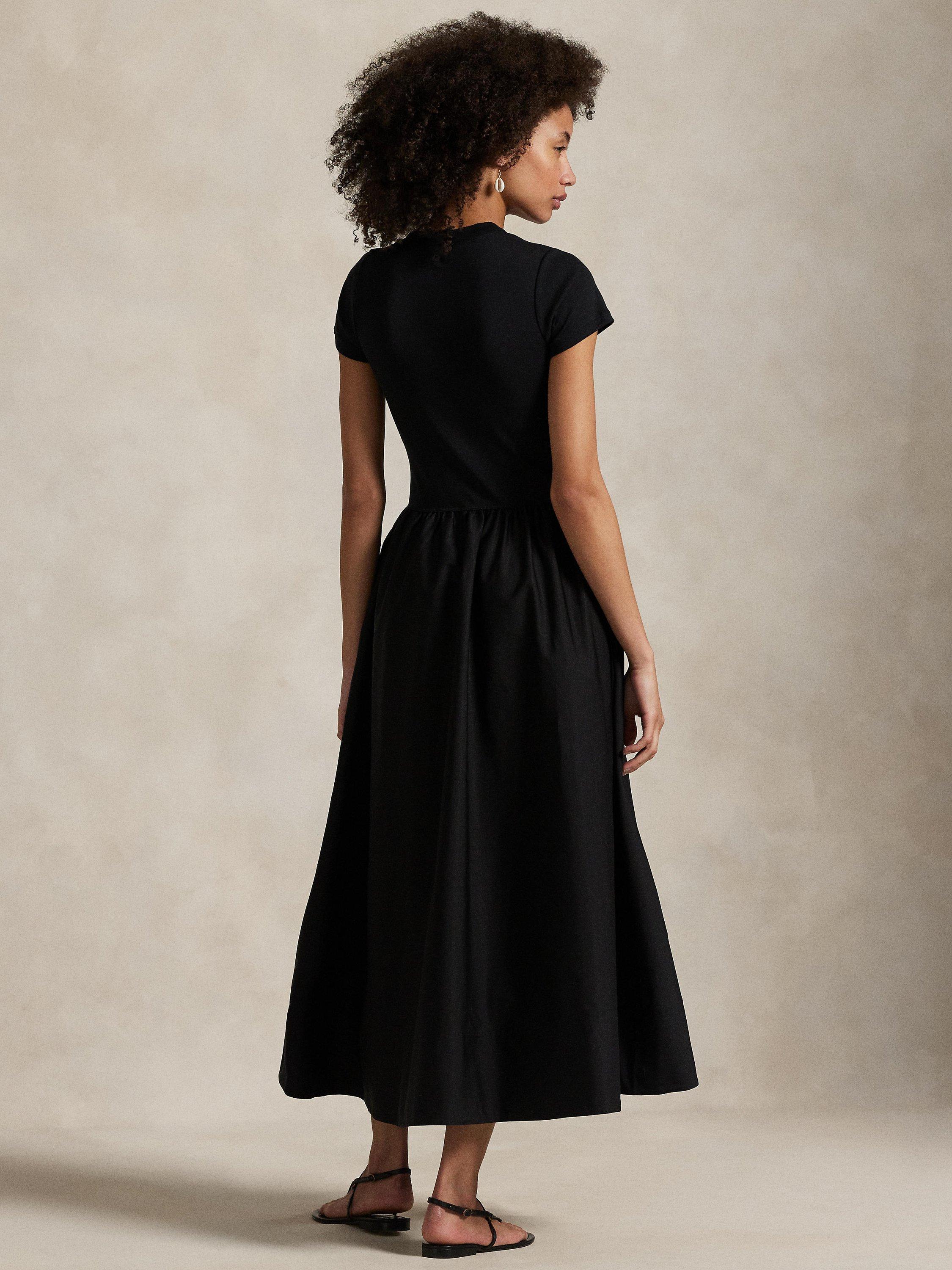 Product image 4 of 4, which shows Polo Ralph Lauren Short Sleeve Cotton Knit Midi Dress, Black, XS