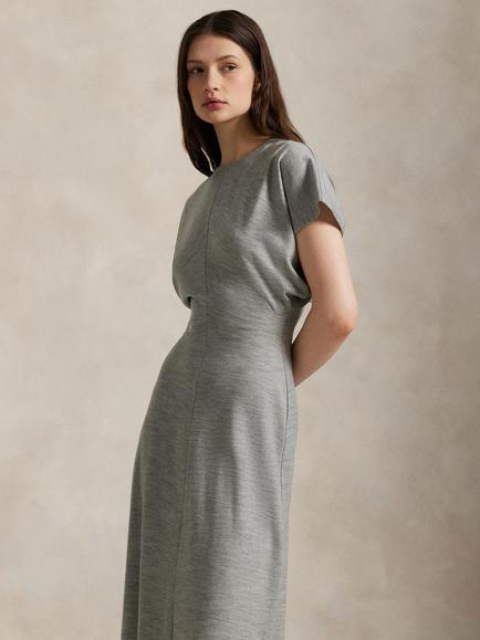Polo Ralph Lauren Short Sleeve Wool Blend Dolman Midi Dress, Grey - view 2, Grey