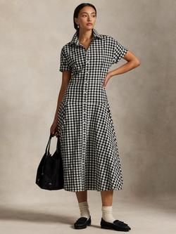 Ralph Lauren Gingham Flared Shirt Dress, Black/White, Black/White