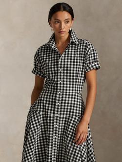 Ralph Lauren Gingham Flared Shirt Dress, Black/White - view 2, Black/White