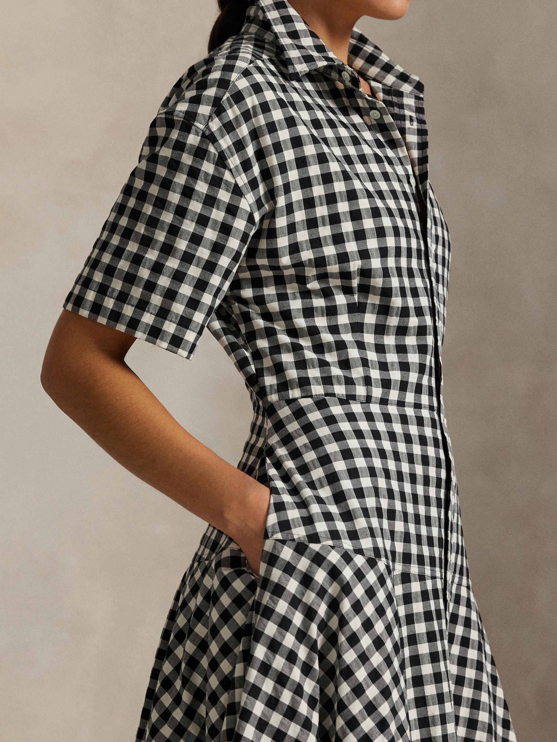 Product image 3 of 4, which shows Ralph Lauren Gingham Flared Shirt Dress, Black/White, 10