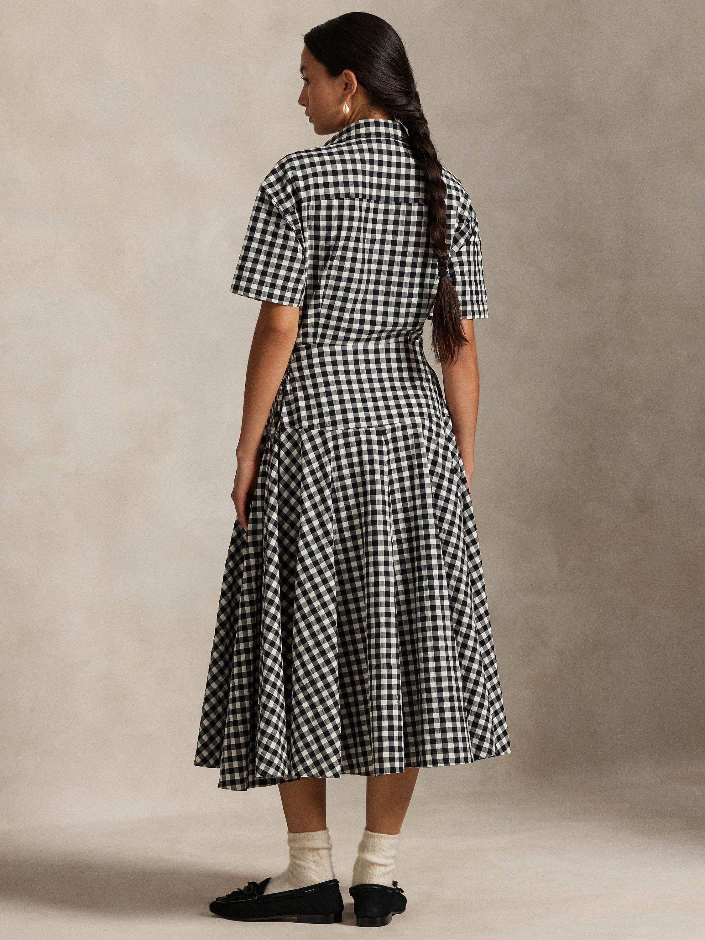 Product image 4 of 4, which shows Ralph Lauren Gingham Flared Shirt Dress, Black/White, 10