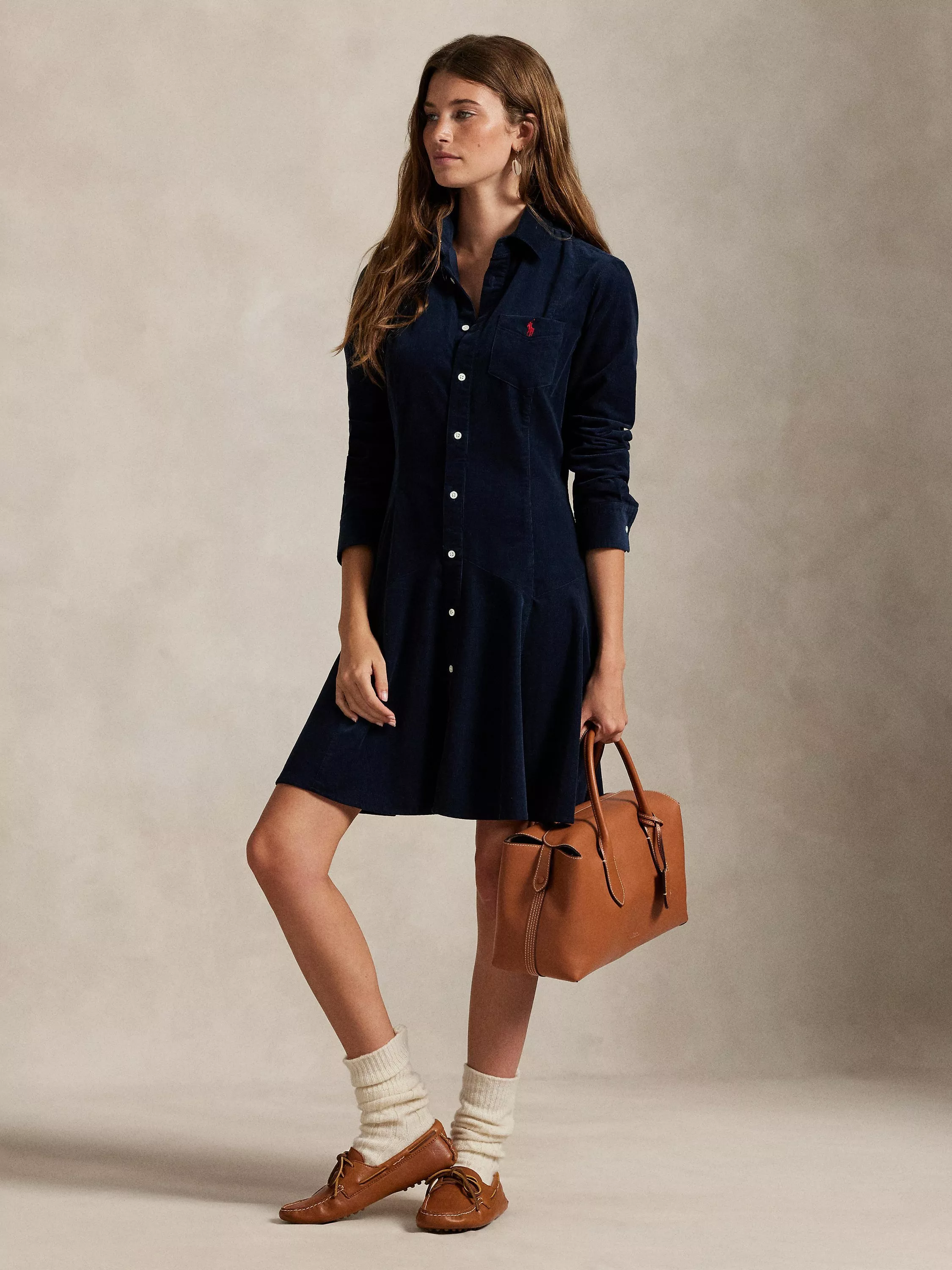 Ralph Lauren Corduroy Long Sleeved A-Line Shirt Dress