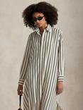 Ralph Lauren Silk Blend Striped Shirt Dress, White/Black