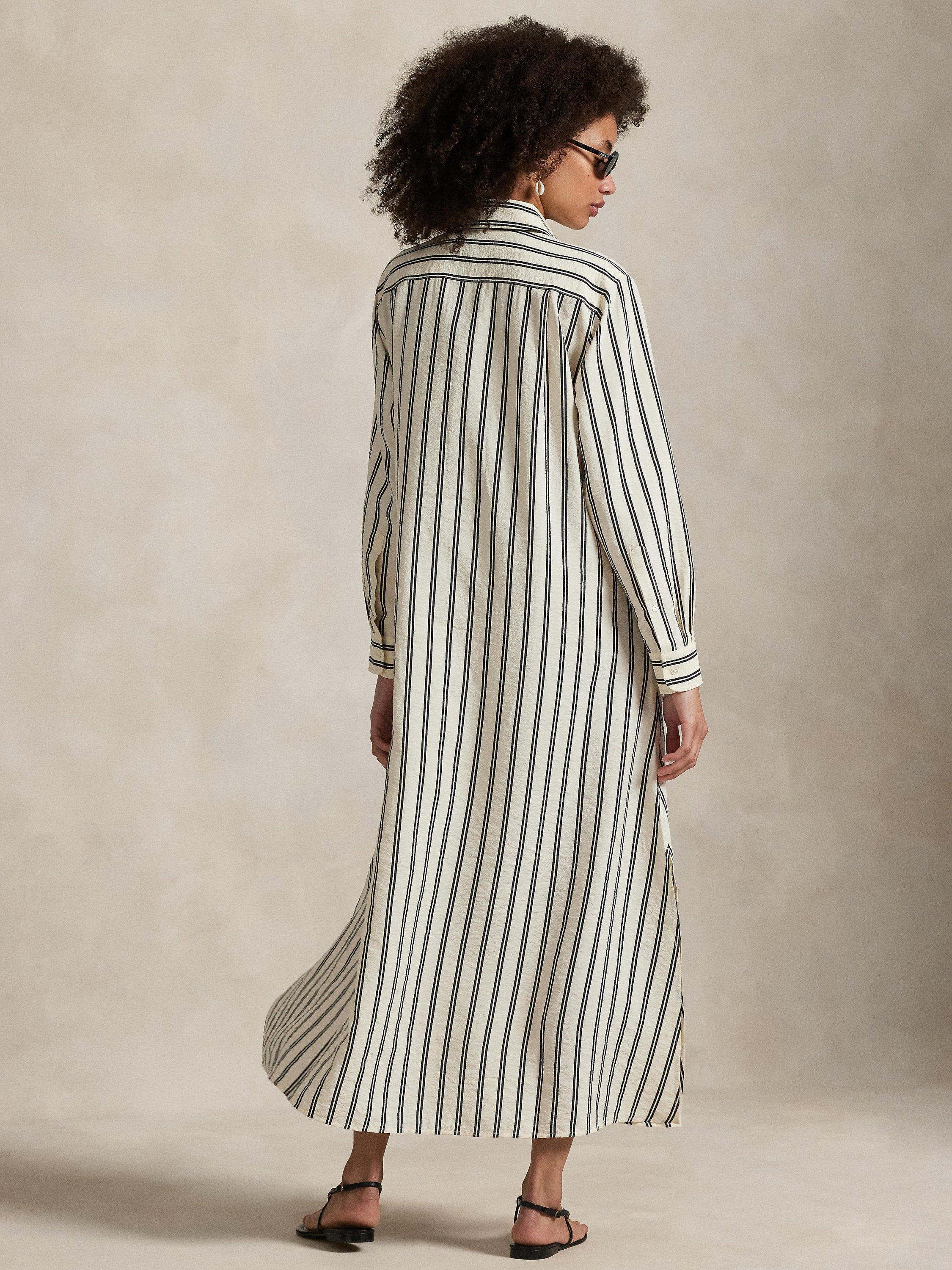 Product image 4 of 4, which shows Ralph Lauren Silk Blend Striped Shirt Dress, White/Black, 8