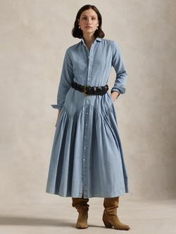 Ralph Lauren Cotton Linen Blend Long Sleeved Shirt Dress, Light Blue, Light Blue