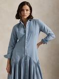 Ralph Lauren Cotton Linen Blend Long Sleeved Shirt Dress, Light Blue