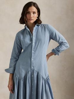 Ralph Lauren Cotton Linen Blend Long Sleeved Shirt Dress, Light Blue - view 2, Light Blue