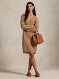 Polo Ralph Lauren V-Neck Wool Blend Cable Knit Jumper Dress, Brown