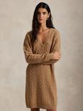 Polo Ralph Lauren V-Neck Wool Blend Cable Knit Jumper Dress, Brown