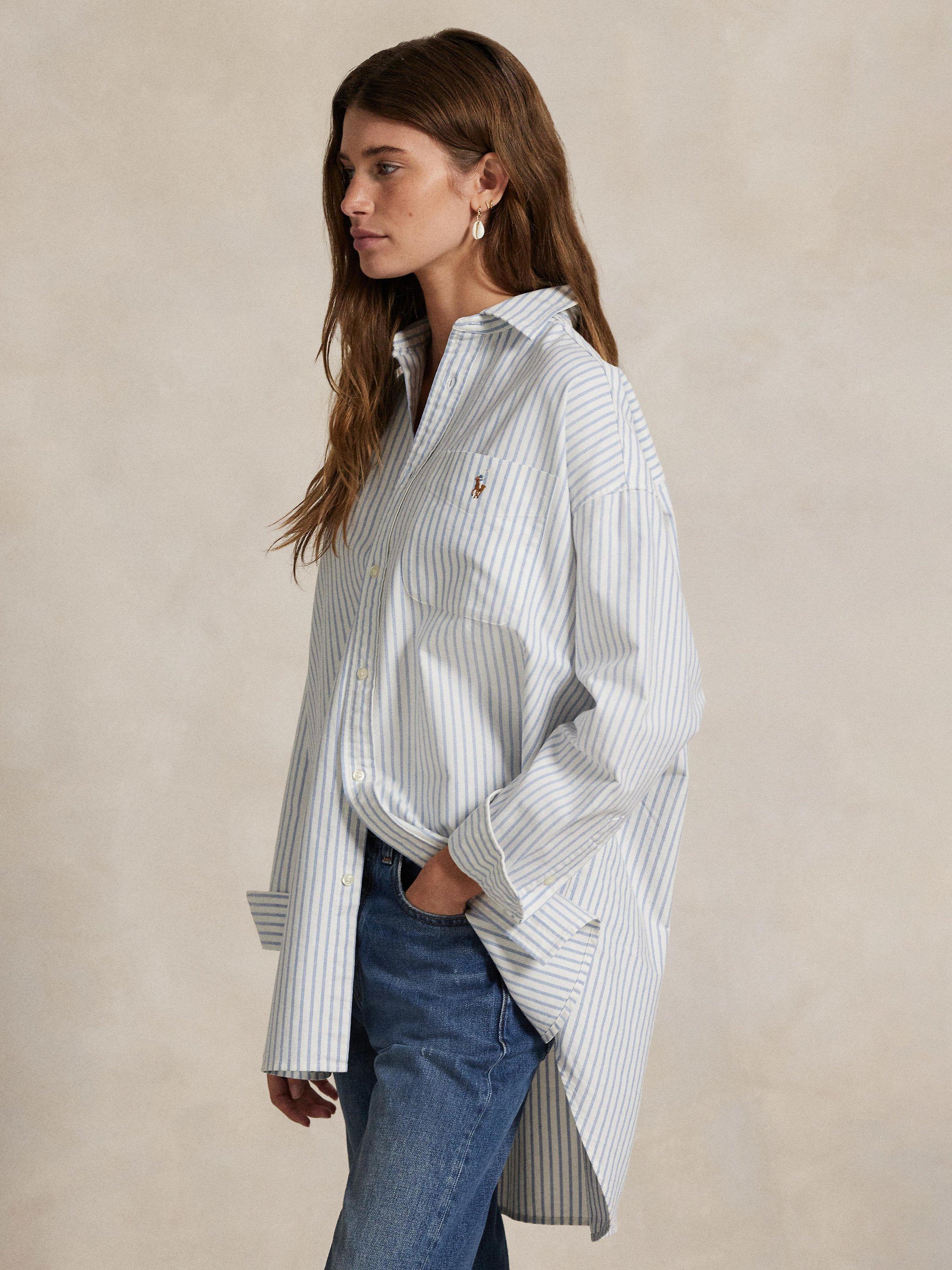 Product image 2 of 4, which shows Polo Ralph Lauren Big Oxford Stripe Shirt, White/Blue, XS