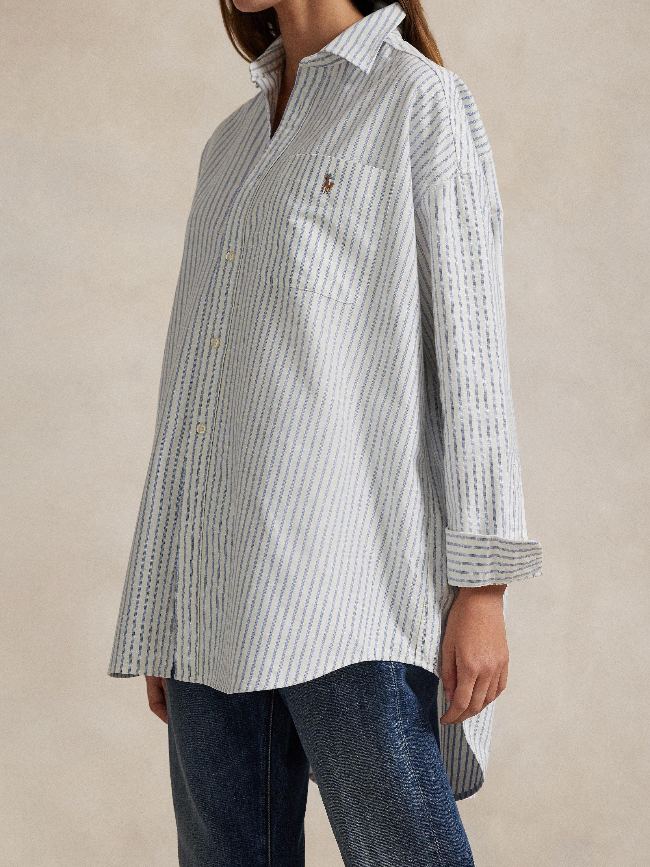 Product image 3 of 4, which shows Polo Ralph Lauren Big Oxford Stripe Shirt, White/Blue, XS