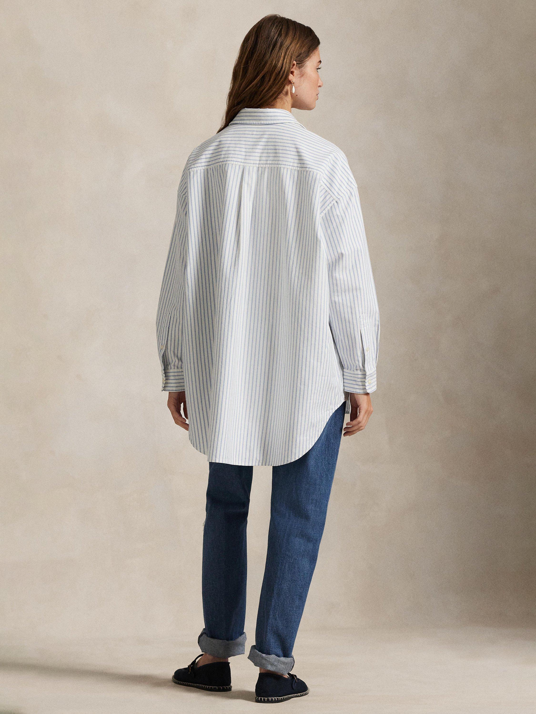 Product image 4 of 4, which shows Polo Ralph Lauren Big Oxford Stripe Shirt, White/Blue, XS
