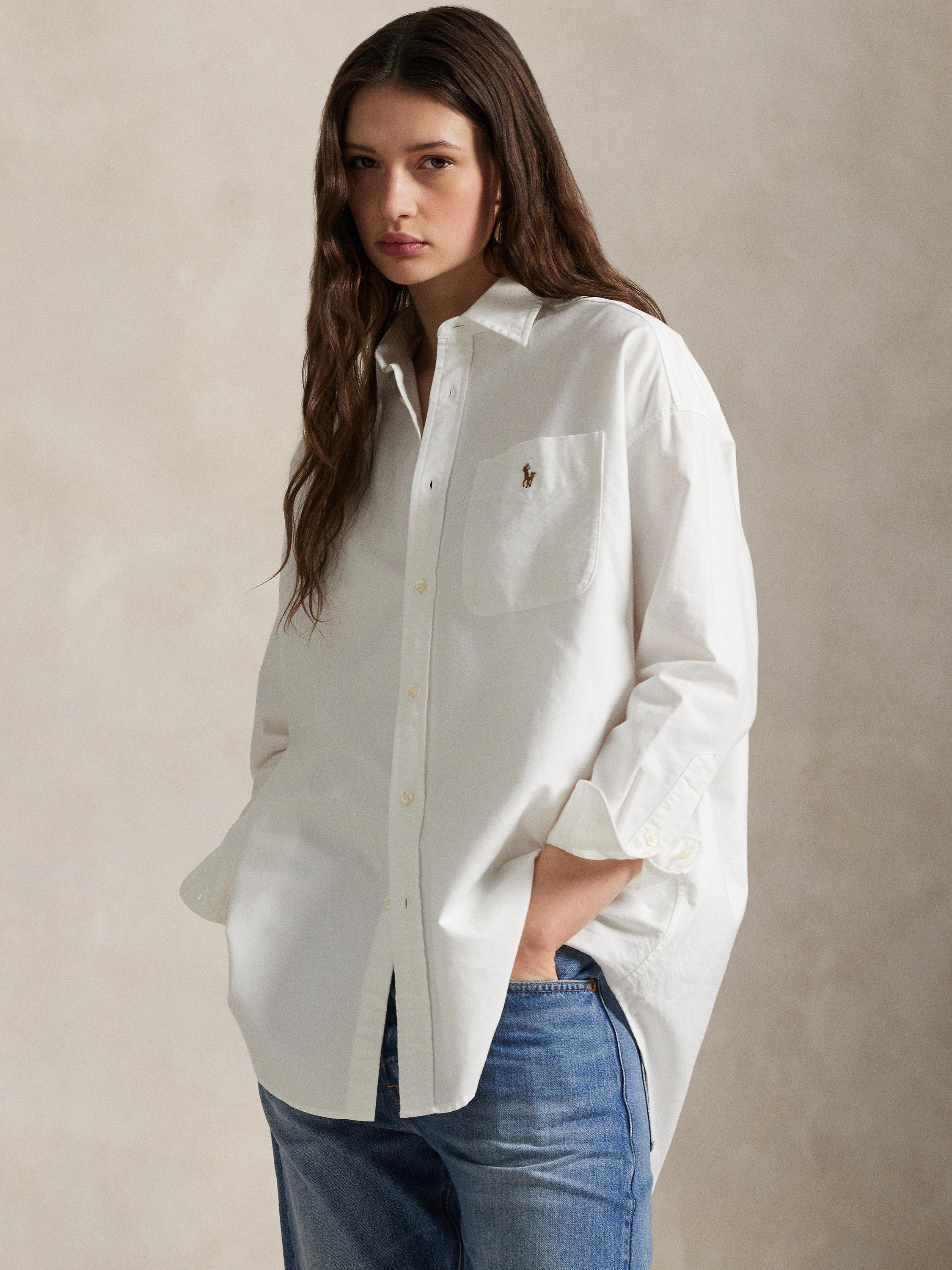 Product image 3 of 5, which shows Ralph Lauren Cotton Long Sleeved Oversized Shirt, White, XS