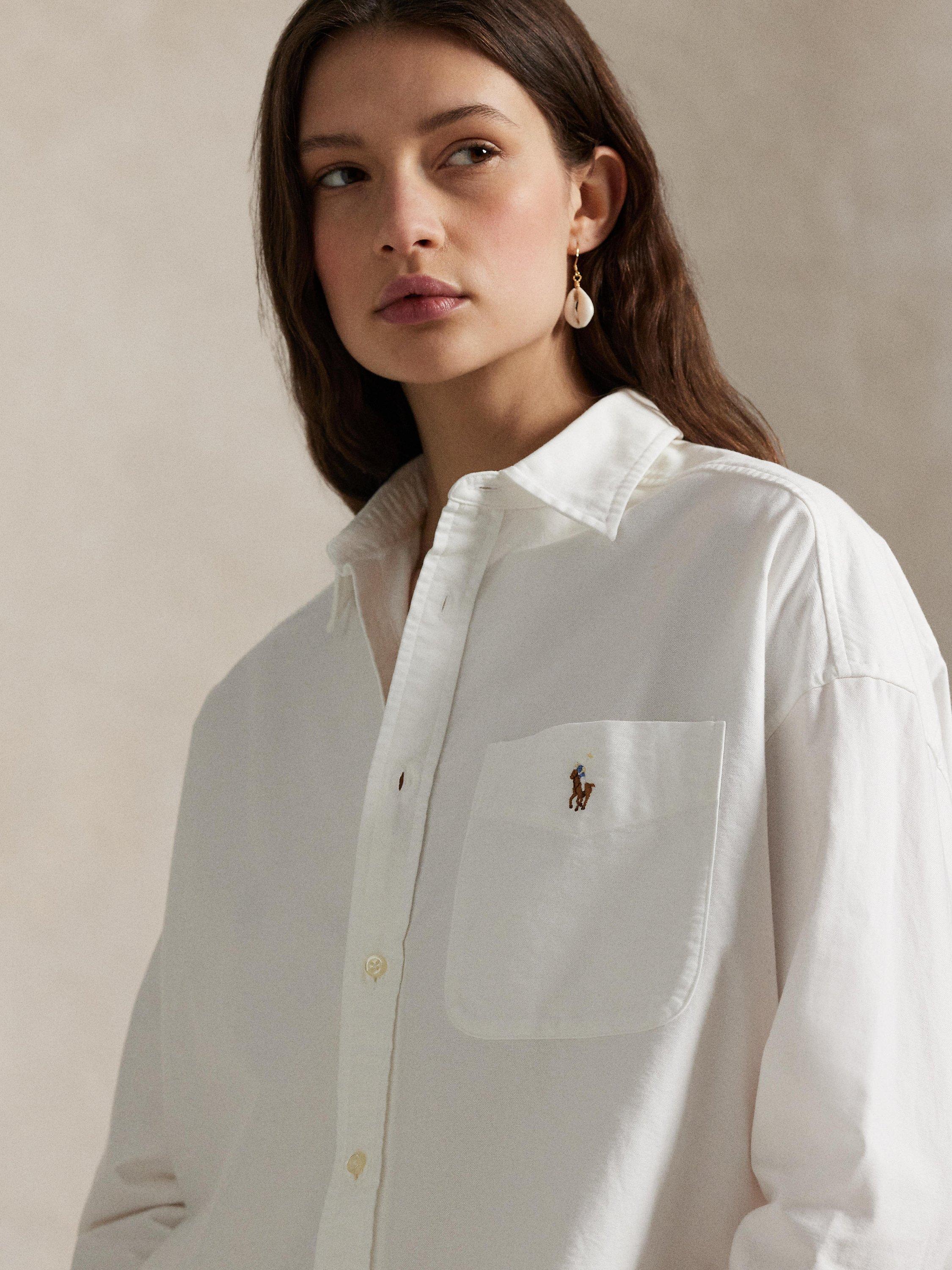 Product image 4 of 5, which shows Ralph Lauren Cotton Long Sleeved Oversized Shirt, White, XS