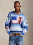 Ralph Lauren Cotton Knit Relaxed Flag Sweater, Blue/Multi