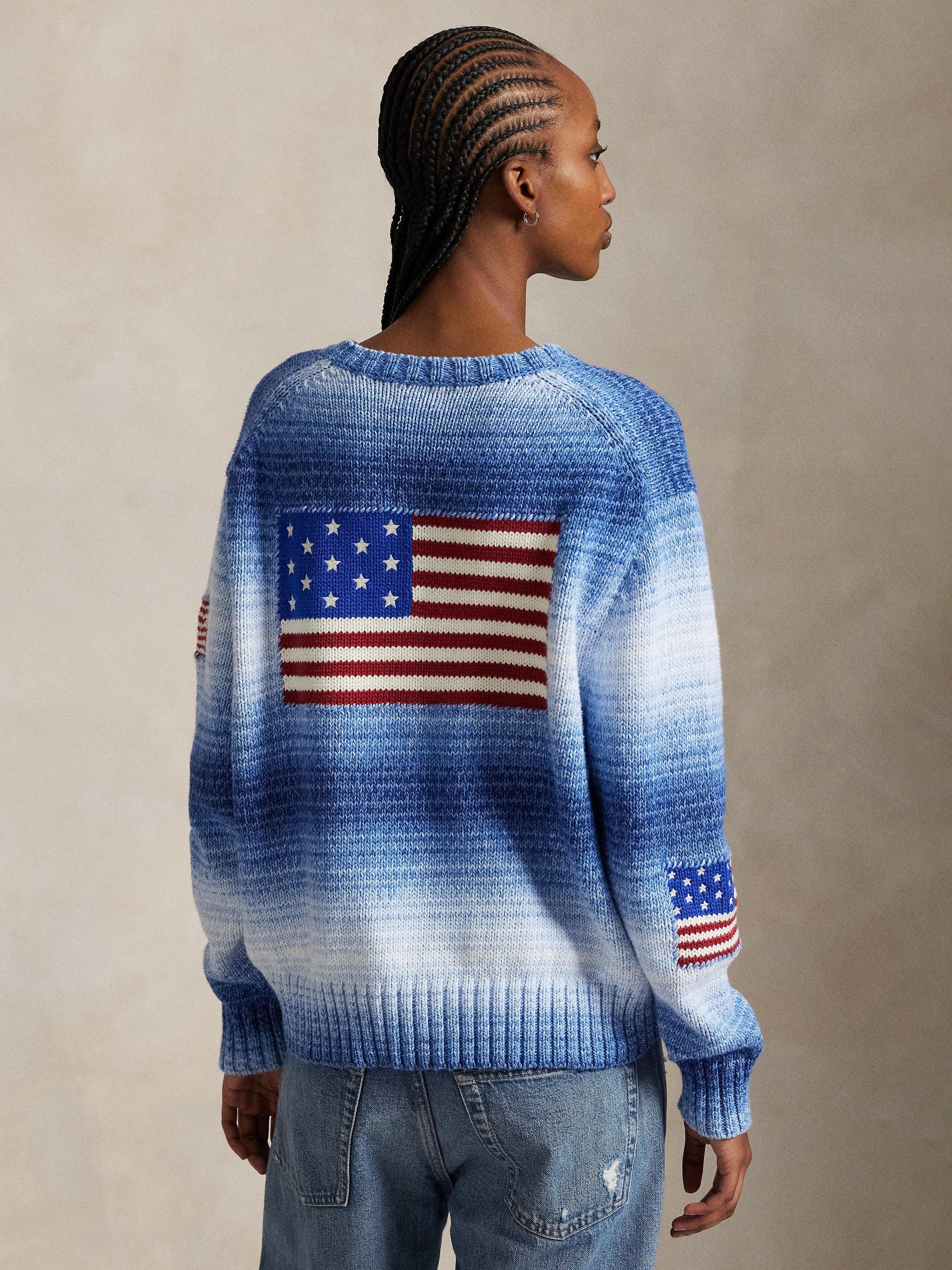 Product image 4 of 4, which shows Ralph Lauren Cotton Knit Relaxed Flag Sweater, Blue/Multi, XS
