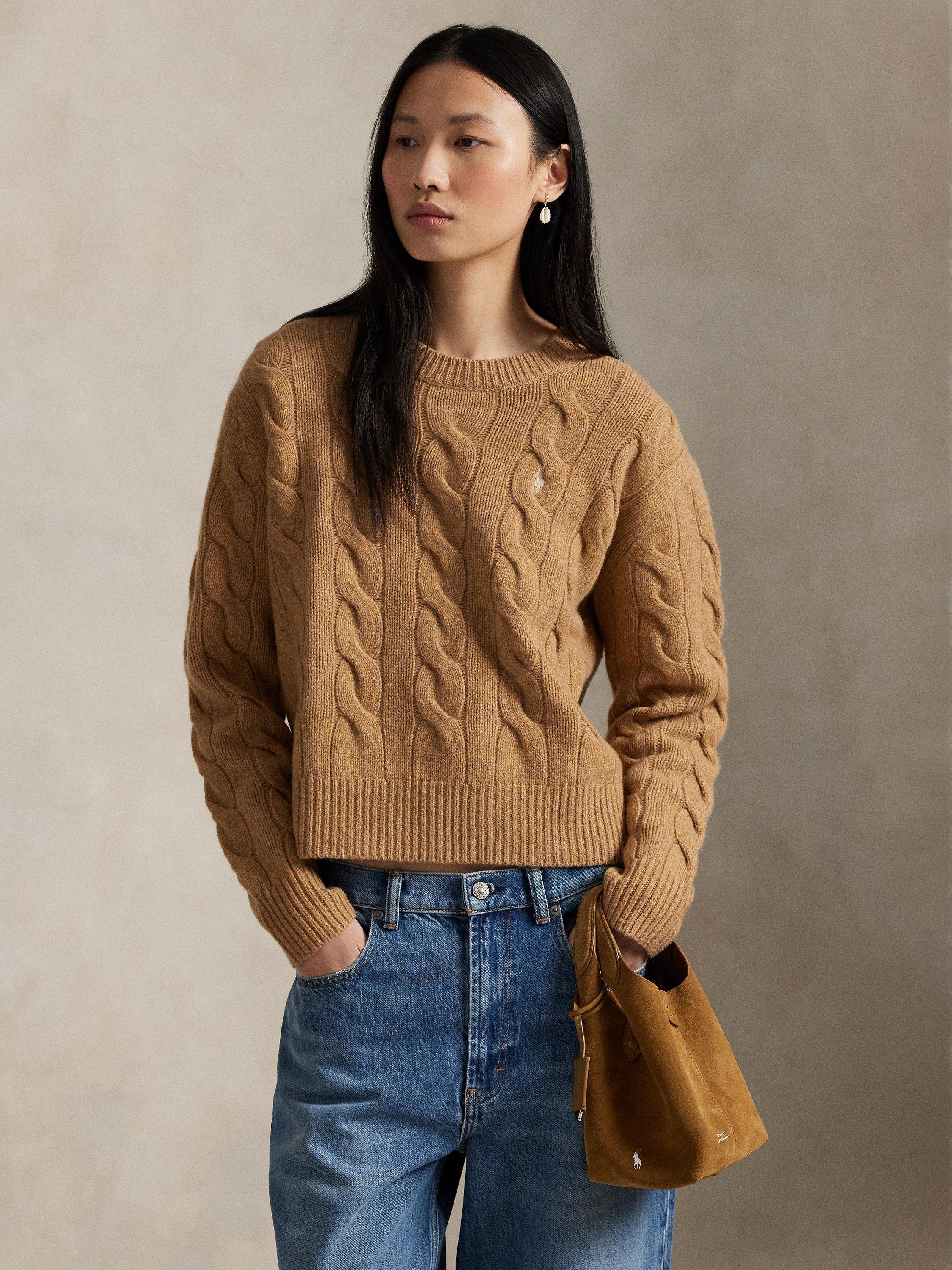 Product image 3 of 5, which shows Polo Ralph Lauren Wool Blend Cable Knit Jumper, Light Brown, XS