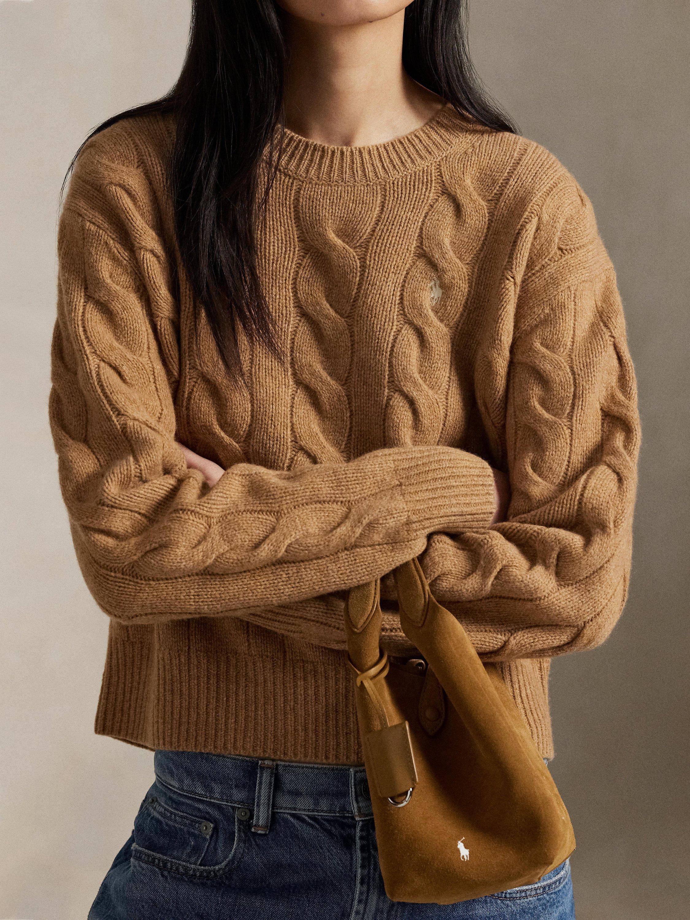 Product image 4 of 5, which shows Polo Ralph Lauren Wool Blend Cable Knit Jumper, Light Brown, XS