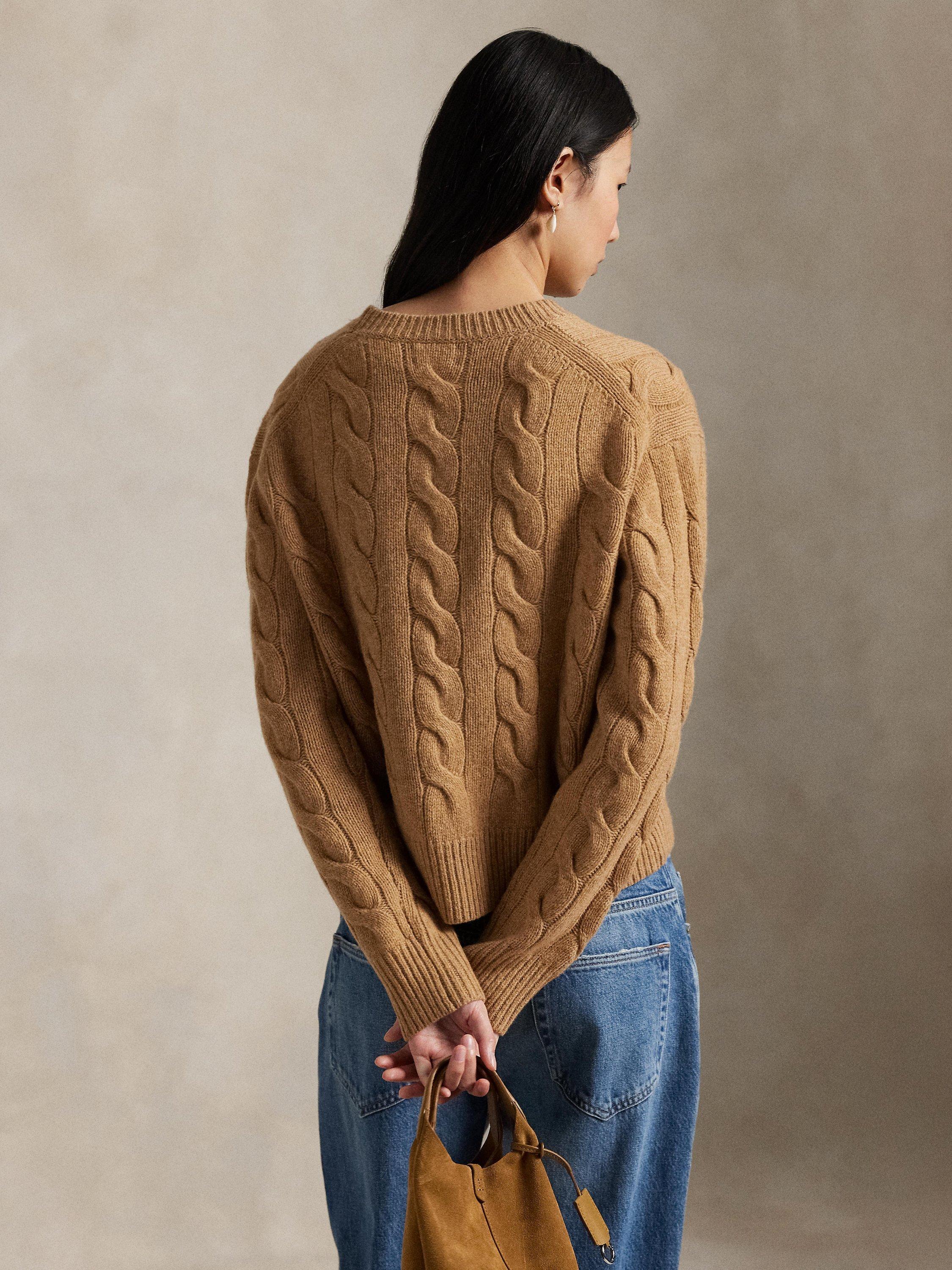 Product image 5 of 5, which shows Polo Ralph Lauren Wool Blend Cable Knit Jumper, Light Brown, XS