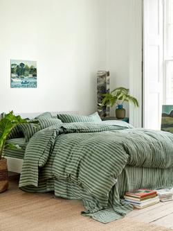 Piglet in Bed Pembroke Stripe Linen Bedding, Pine Green