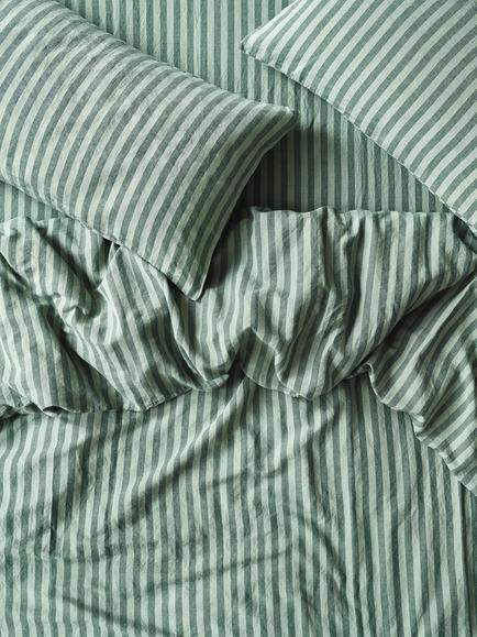 Piglet in Bed Pembroke Stripe Linen Bedding, Pine Green