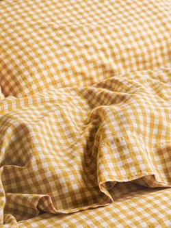 Piglet in Bed Gingham Linen Blend Flat Sheet, Honey