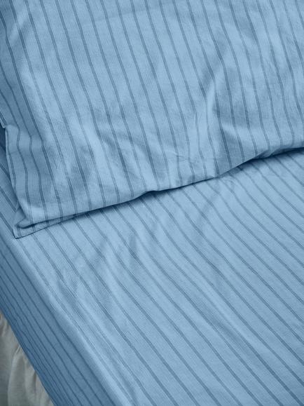 Piglet in Bed Washed Cotton Percale Favourite Shirt Stripe Fitted Sheet, Pale Blue