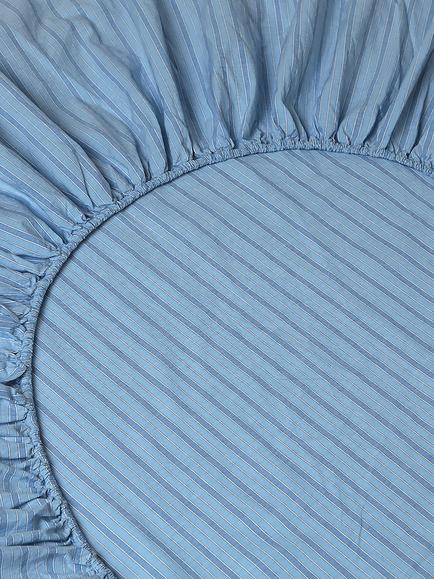 Piglet in Bed Washed Cotton Percale Favourite Shirt Stripe Fitted Sheet - view 2, Pale Blue