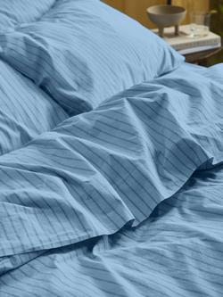 Piglet in Bed Washed Cotton Percale Favourite Shirt Stripe Flat Sheet, Pale Blue