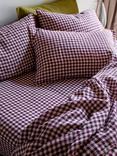 Piglet in Bed Gingham Linen Fitted Sheet, Berry