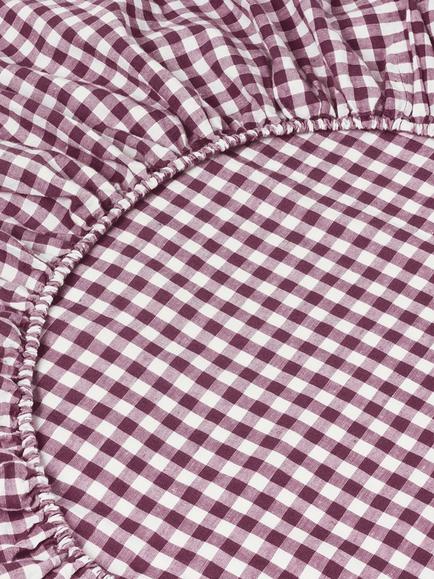 Piglet in Bed Pure Linen Gingham Fitted Sheet - view 2, Berry