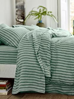 Piglet in Bed Pembroke Stripe Linen Flat Sheet, Pine Green