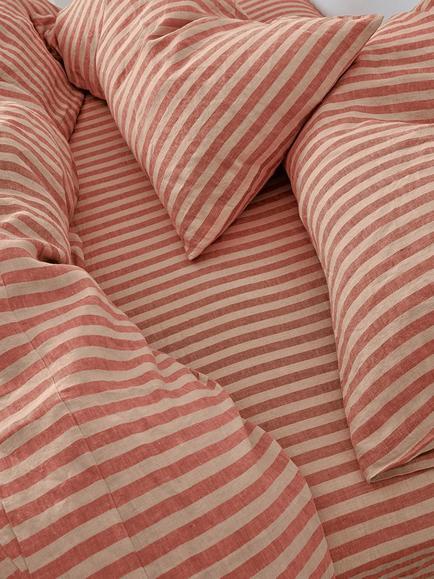 Piglet in Bed Pembroke Stripe Linen Fitted Sheet, Sandstone Red