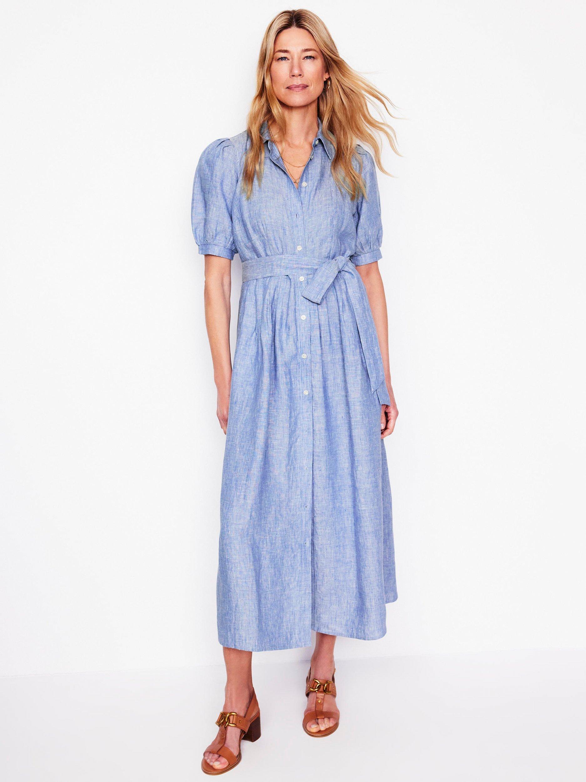 Product image 1 of 5, which shows Boden Alexa Pure Linen Shirt Dress, Blue Chambray, 10