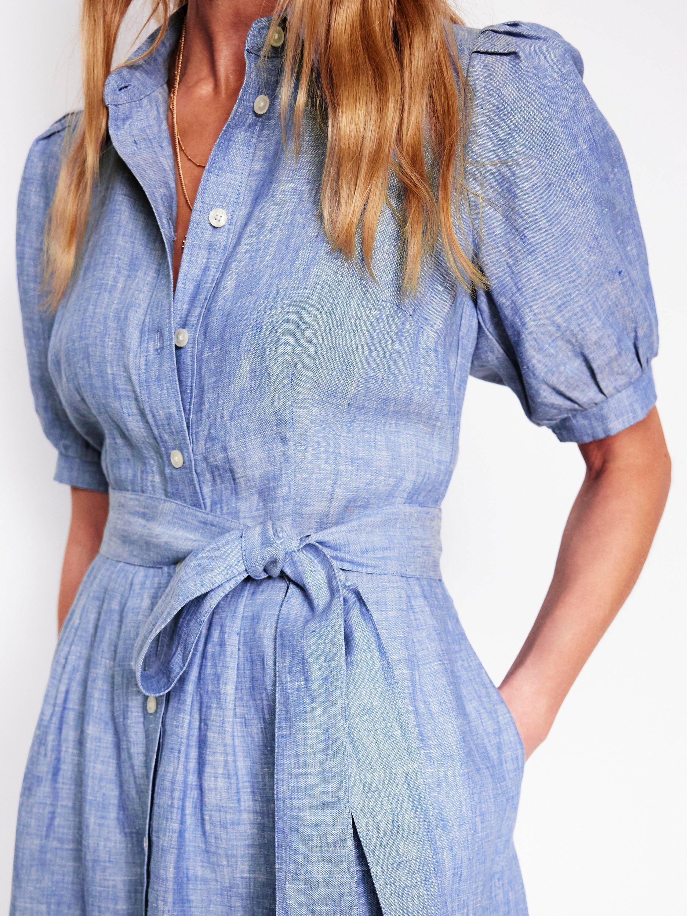 Product image 2 of 5, which shows Boden Alexa Pure Linen Shirt Dress, Blue Chambray, 10