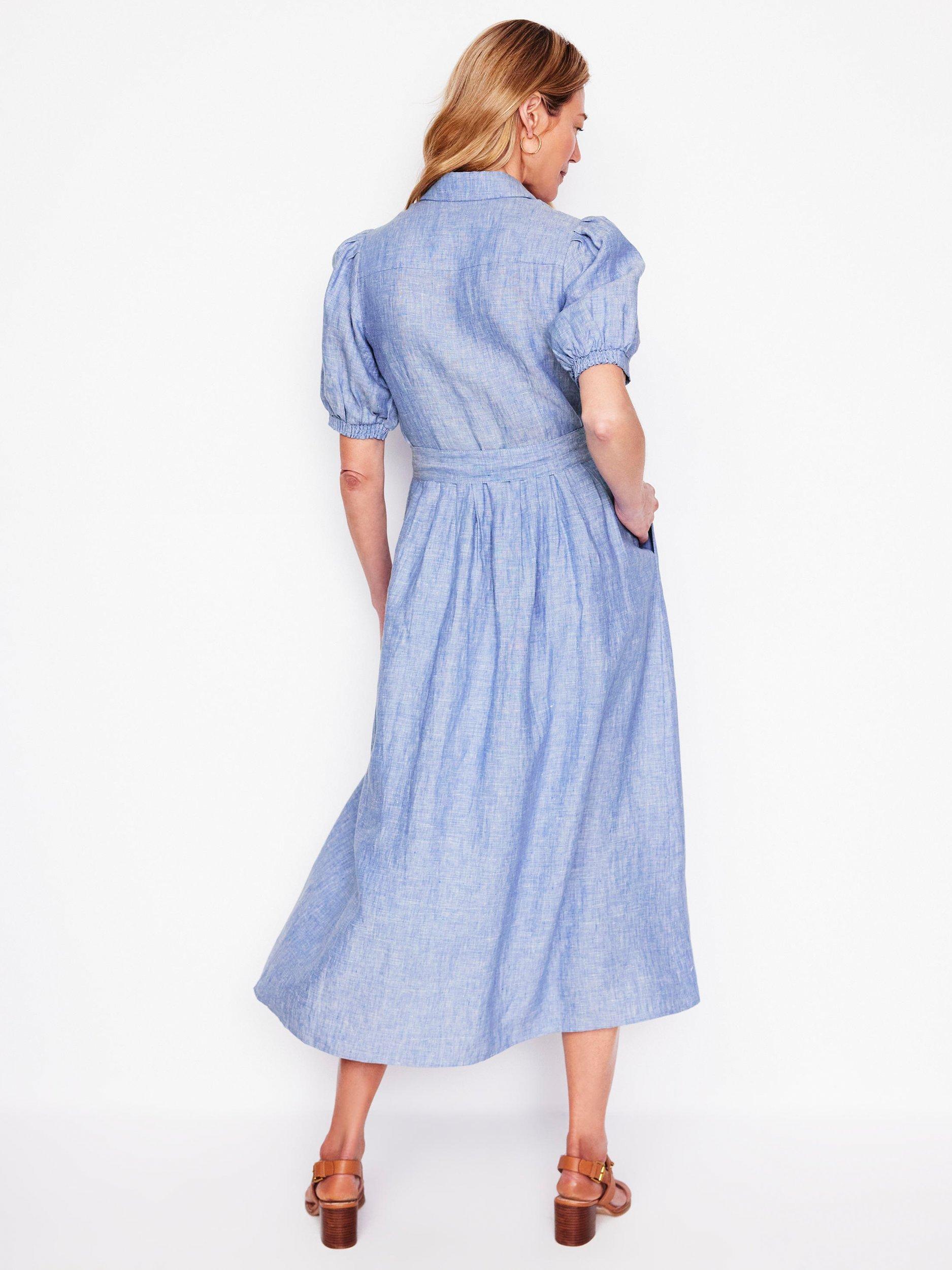 Product image 3 of 5, which shows Boden Alexa Pure Linen Shirt Dress, Blue Chambray, 10